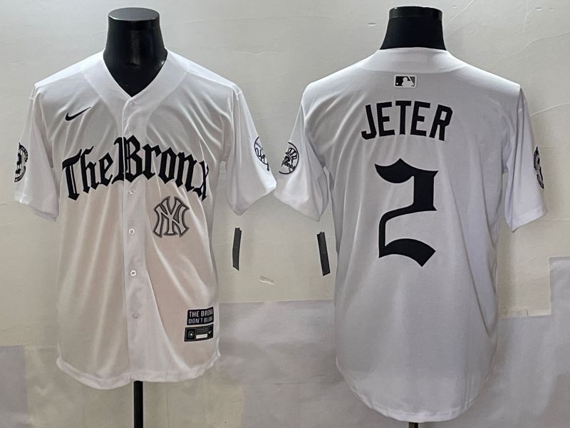 Men 2025 New York Yankees #2 Jeter White Five generations Joint Name Nike MLB Jersey style 8->new york yankees->MLB Jersey